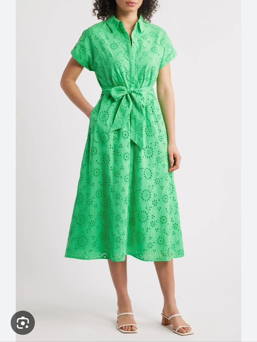 Caslon ✨️ Women's Green Cotton Eyelet Shirt Dress with Belt Size S
